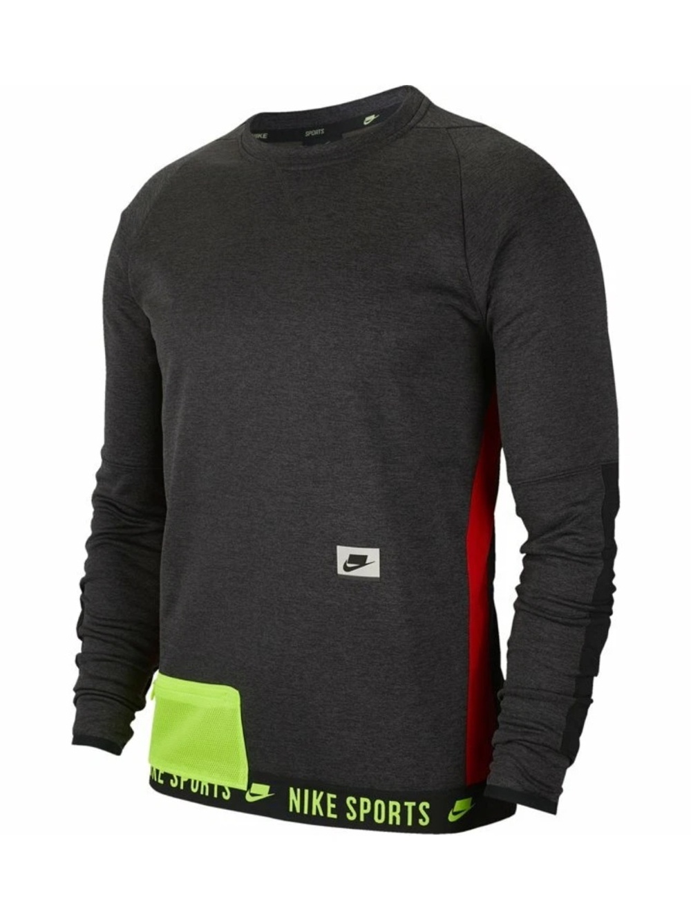 Nike Sports Gray Fleece Crewneck Sweatshirt with Neon Accents - Size M